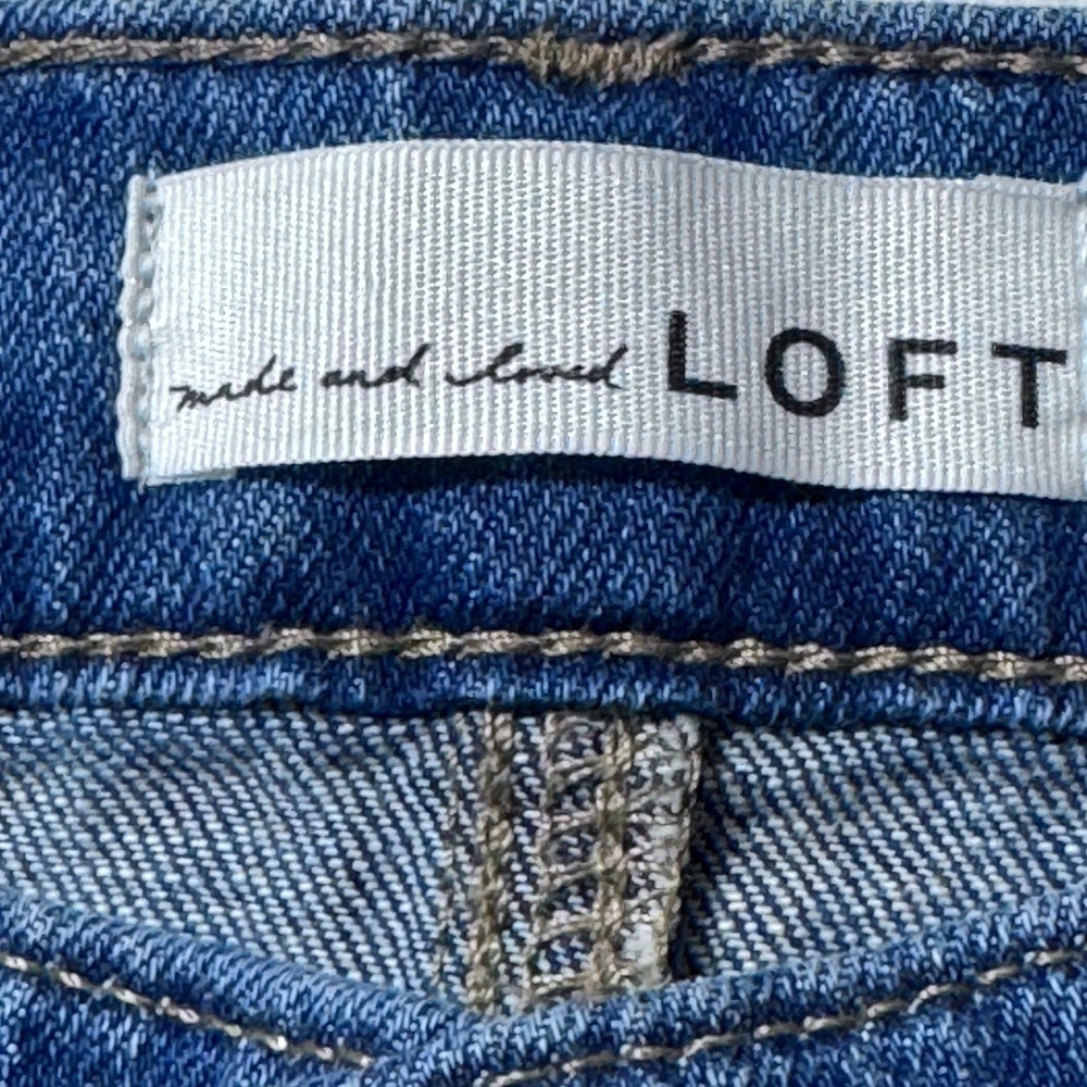 Loft Floral Embroidered Jeans Womens 29 8 Blue Straight Leg Raw Hem Boho Casual - Picture 4 of 15